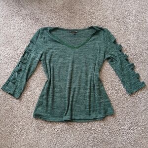 Always Indigo ●Emerald Green Embellished Top with Ladder Sleeve Design